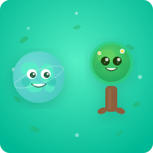 Fröhliche Charaktere auf grünem Hintergrund